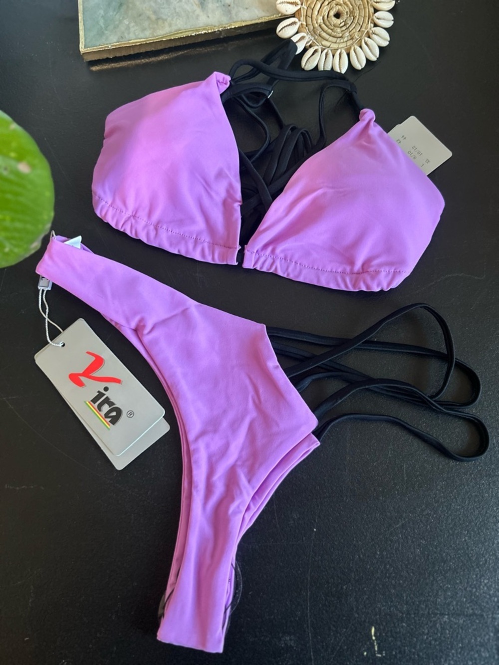 Yira vibrant purple black 2 piece bikini size Medium - Picture 5 of 7